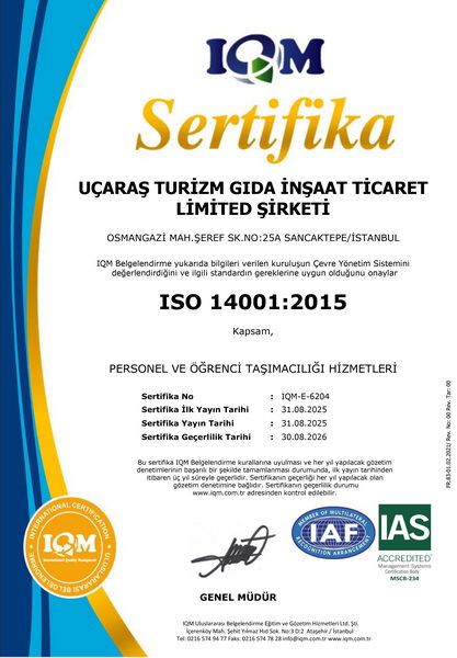 UÇAR A.Ş. TURİZM - ISO 14001:2015