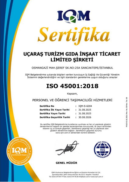 UÇAR A.Ş. TURİZM - ISO 45001:2018