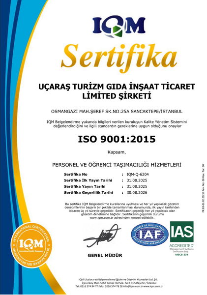 UÇAR A.Ş. TURİZM - ISO 9001:2015